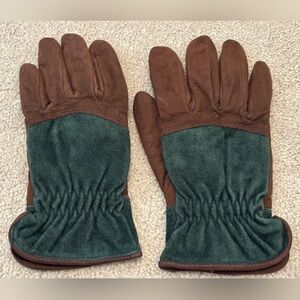 Grandoe Vintage Womens Medium Outdoor Brown Dark Green Leather Suede Gloves